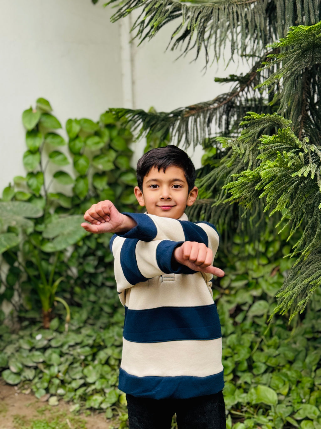 Navy Stripes Polo Sweatshirt