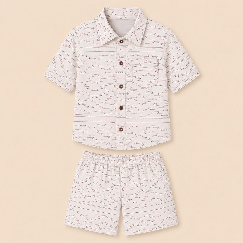 Zigzag Print Boys Shorts Set