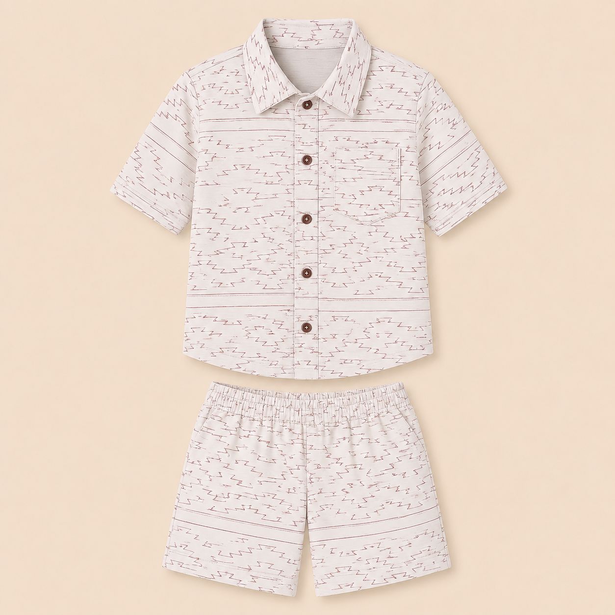 Zigzag Print Boys Shorts Set